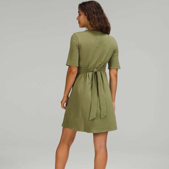 LULULEMON Cotton Wrap-Front T-Shirt Dress Bronze Green Sz 10 {F54} - Picture 2 of 5
